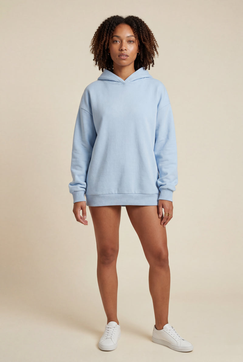 Light Blue Women's Bold Back Print Loose Fit Hoodie - Photo 4