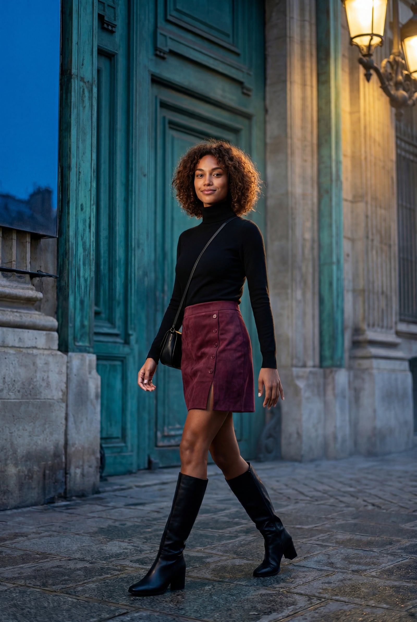 Burgundy Button-front Mini Skirt with Side Slit - Mini skirts - Photo 10