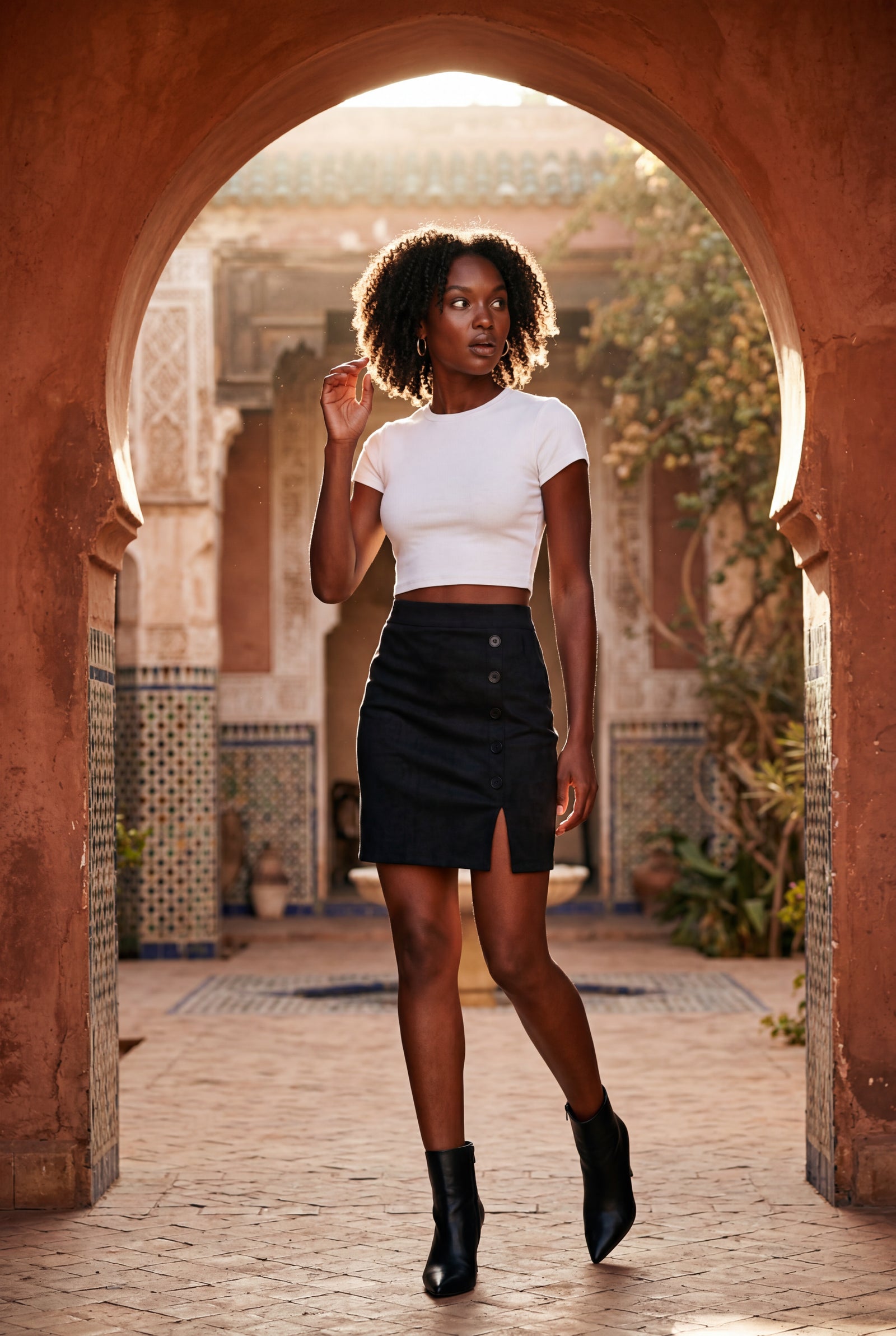 Black Button-front Mini Skirt with Side Slit - Mini skirts - Photo 11