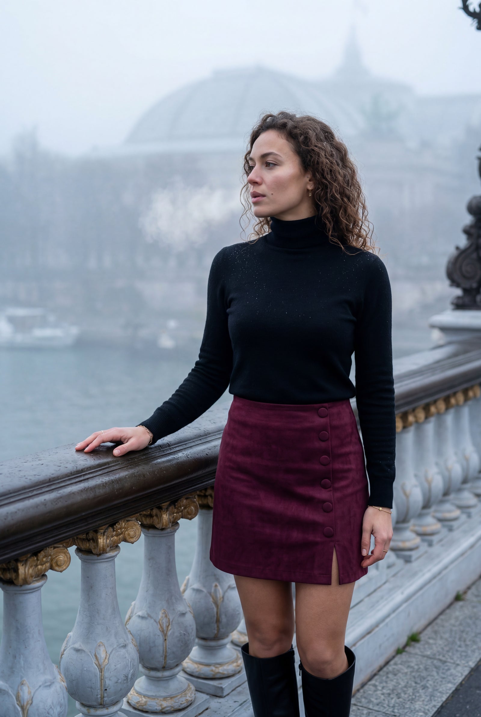 Burgundy Button-front Mini Skirt with Side Slit - Mini skirts - Photo 12