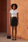 Black Button-front Mini Skirt with Side Slit - Mini skirts - Photo 5