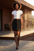 Black Button-front Mini Skirt with Side Slit - Mini skirts - Photo 9