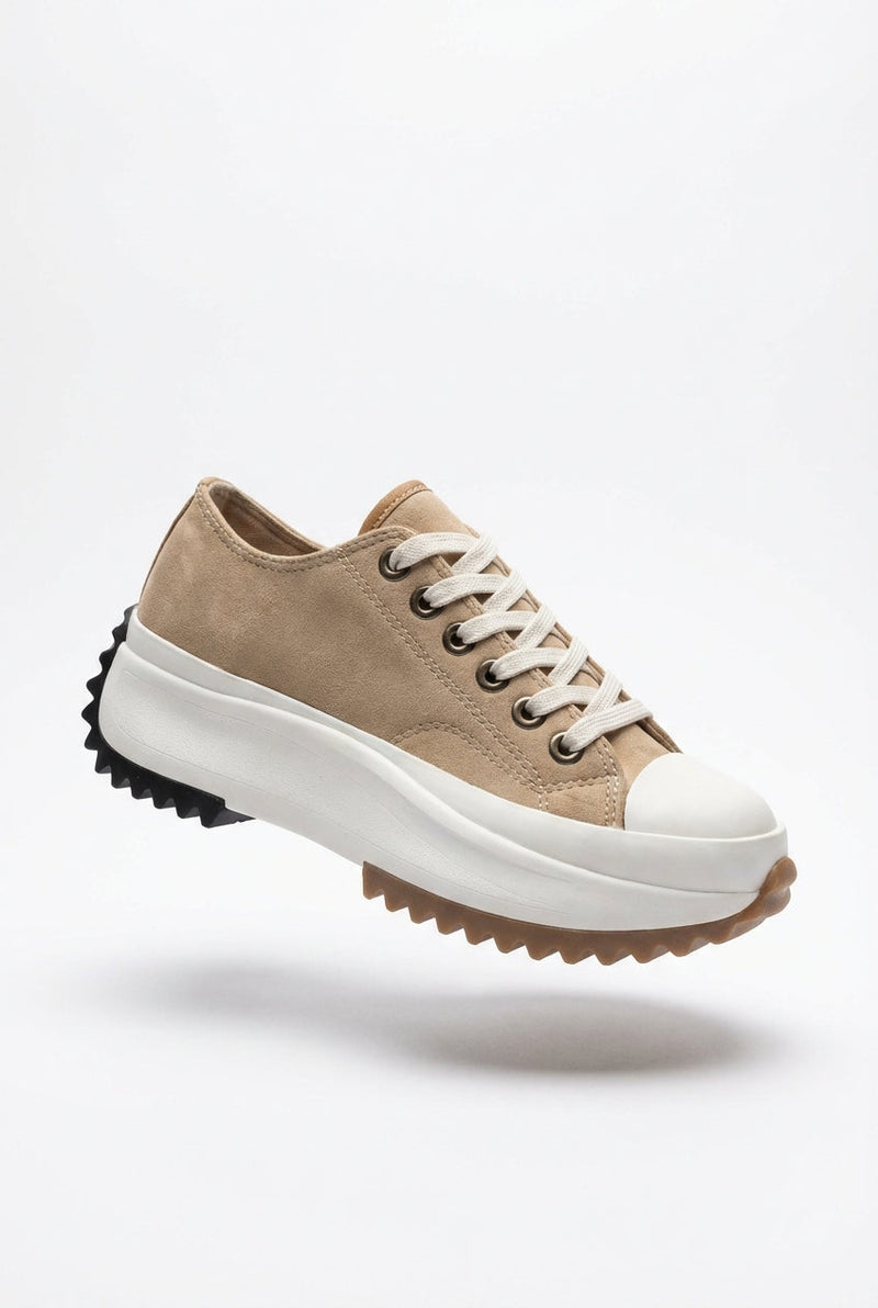 Light Brown Chunky Platform Lace-up Sneakers with Serrated Outsole - Platform sneakers - Photo 1