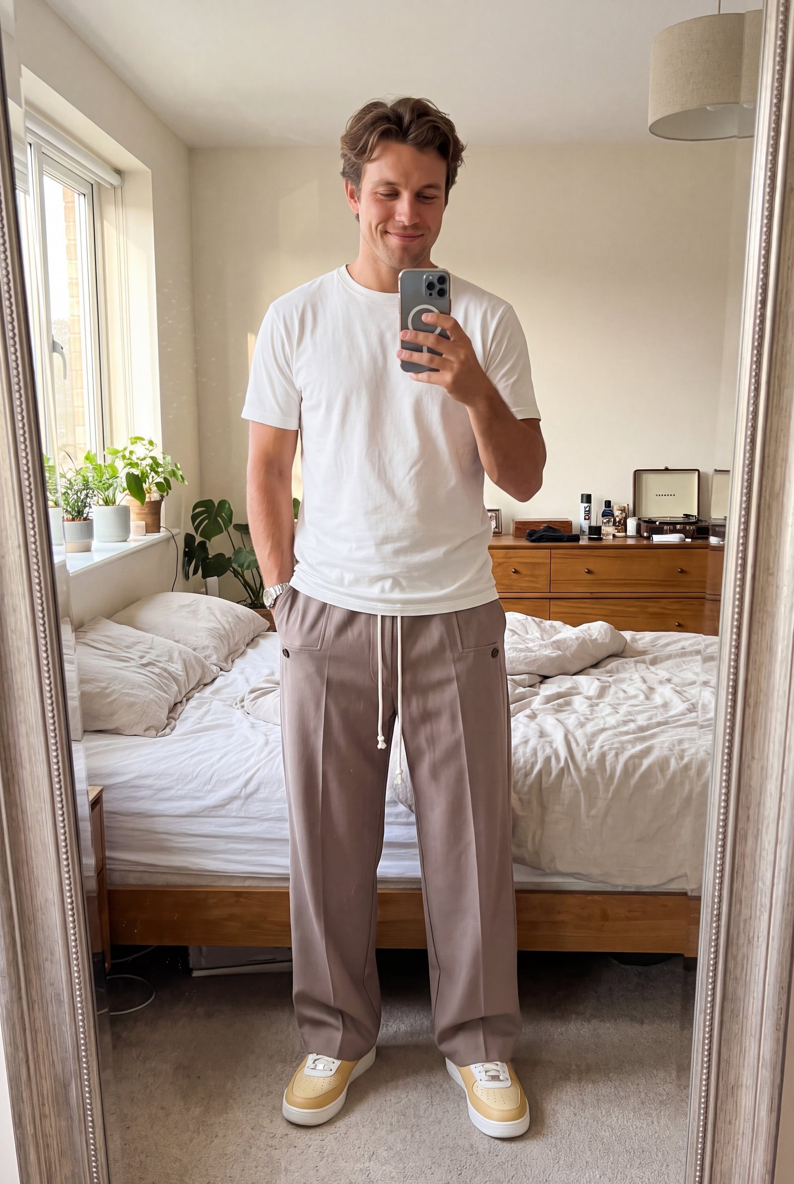 Men's Trousers Wide Leg Drawstring in Light Brown — ugc mirror