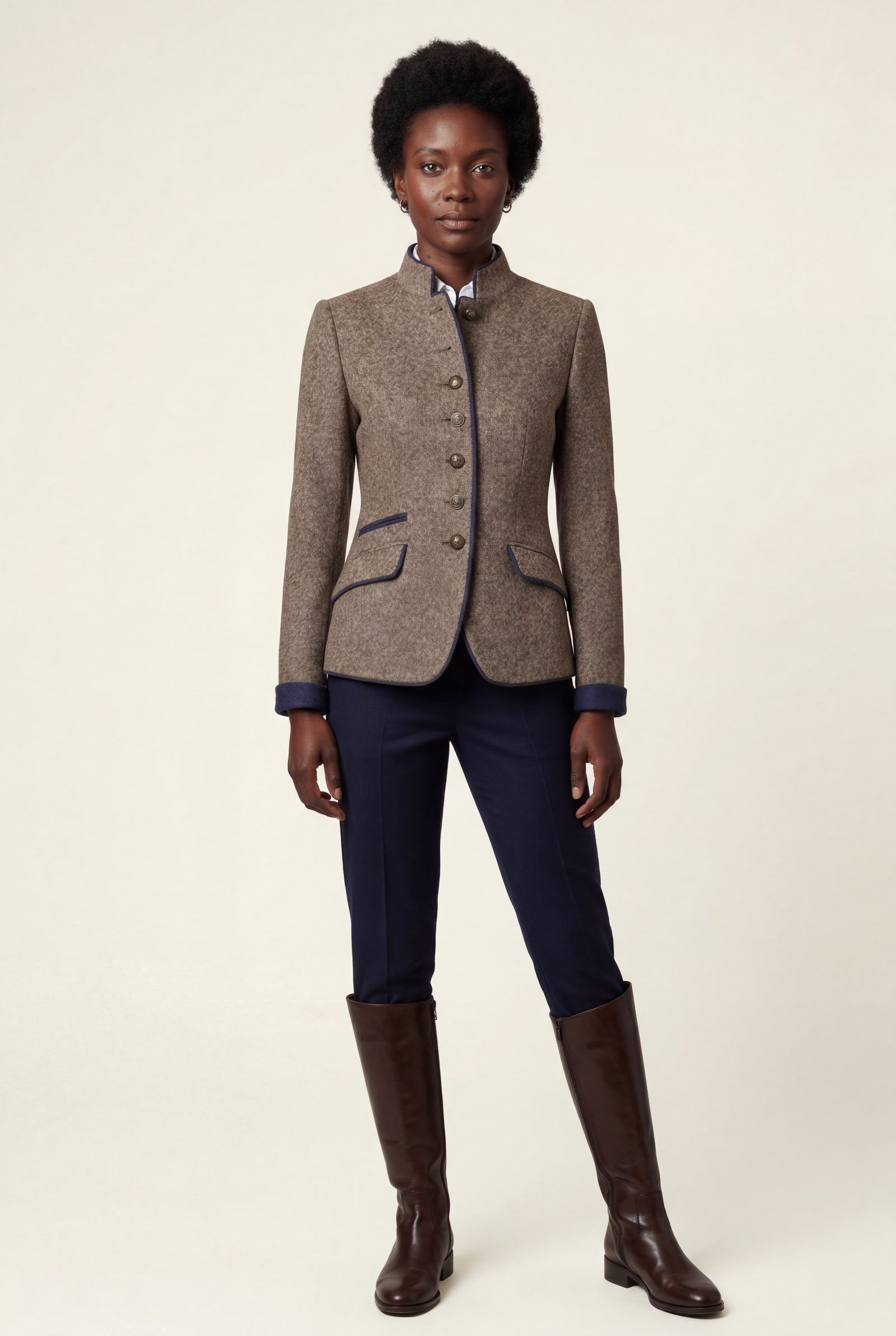 Light Brown Structured Riding Jacket with Contrast Piping - Structured jacket - Photo 1