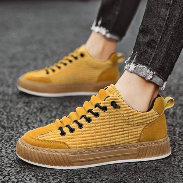 Light Brown Textured Grid-pattern Low-top Sneakers with Contrast Sole - Photo 7