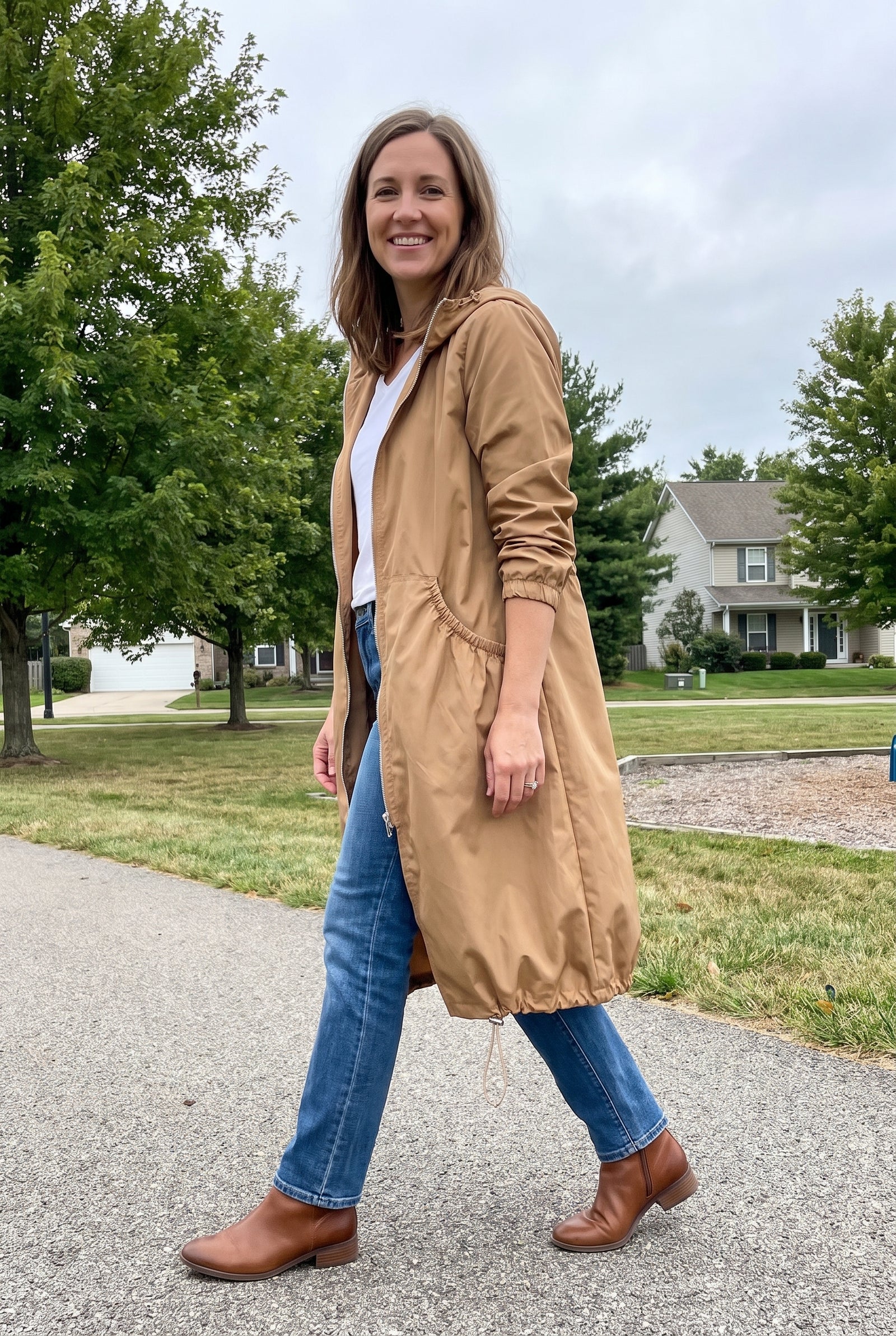 Women's Raincoat Long Elegant in Light Brown — secondary ugc