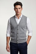 Light Gray Button-front V-neck Sleeveless Sweater Vest - Photo 1