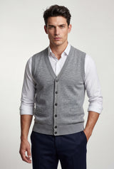 Light Gray Button-front V-neck Sleeveless Sweater Vest - Photo 1