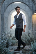Dark Gray Button-front V-neck Sleeveless Sweater Vest - Photo 7