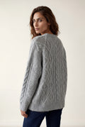 Light Gray Chunky Cable Relaxed Crewneck Sweater - Chunky knit sweater - Photo 2