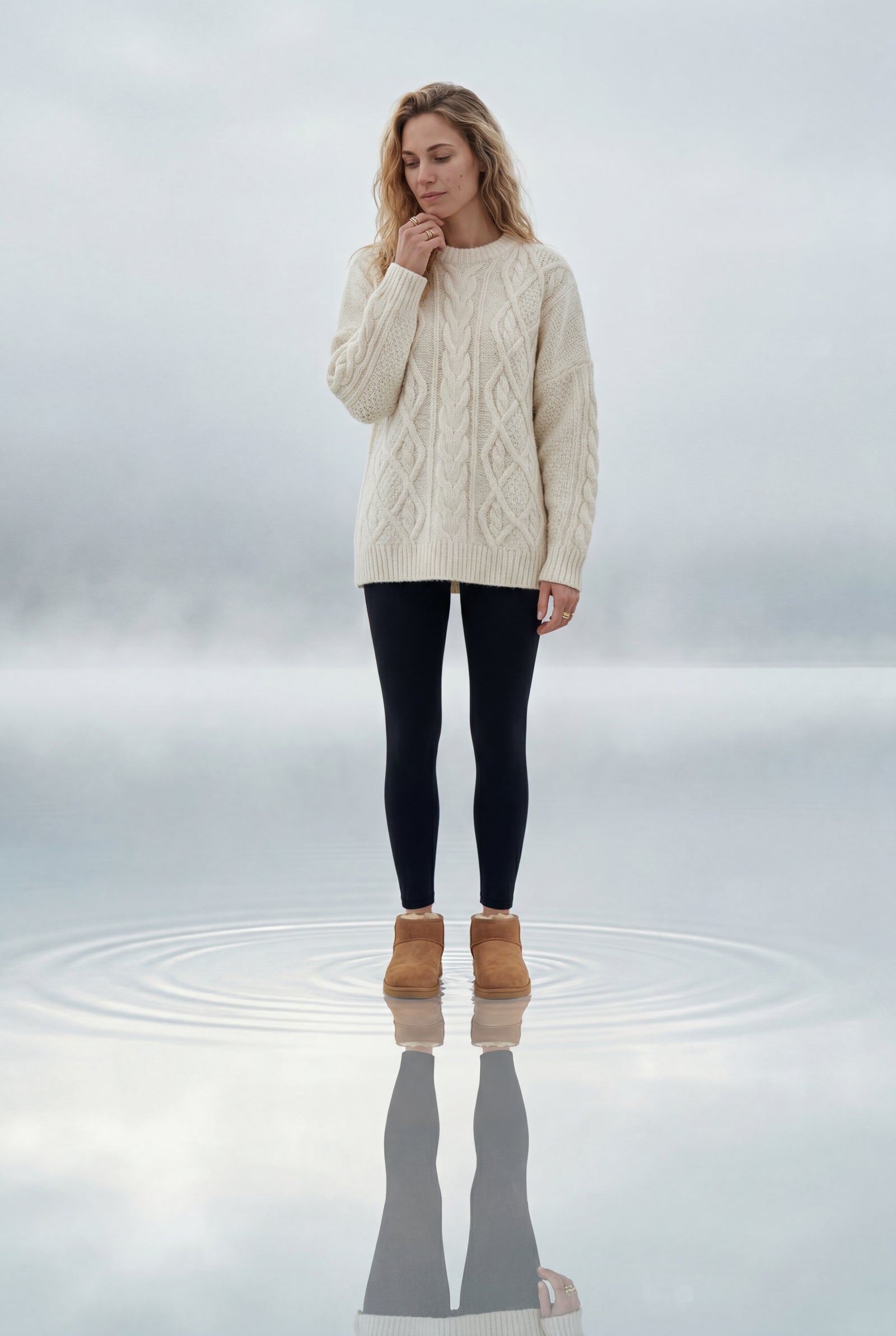 White Chunky Cable Relaxed Crewneck Sweater - Chunky knit sweater - Photo 7