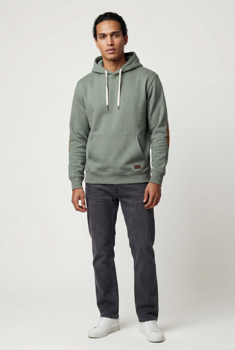Light Gray Contrast Elbow Patch Pullover Hoodie with Drawstring Hood - Men's hoodie - Photo 4