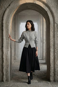Light Gray Half Zip Mock Neck Cropped Ribbed Sweater - Half zip knit sweater - Photo 3