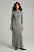 Light Gray Hooded Long Sleeve Bodycon Maxi Dress - Photo 1