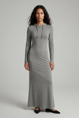 Light Gray Hooded Long Sleeve Bodycon Maxi Dress - Photo 1