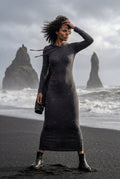 Dark Gray Hooded Long Sleeve Bodycon Maxi Dress - Photo 11