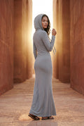 Light Gray Hooded Long Sleeve Bodycon Maxi Dress - Photo 14