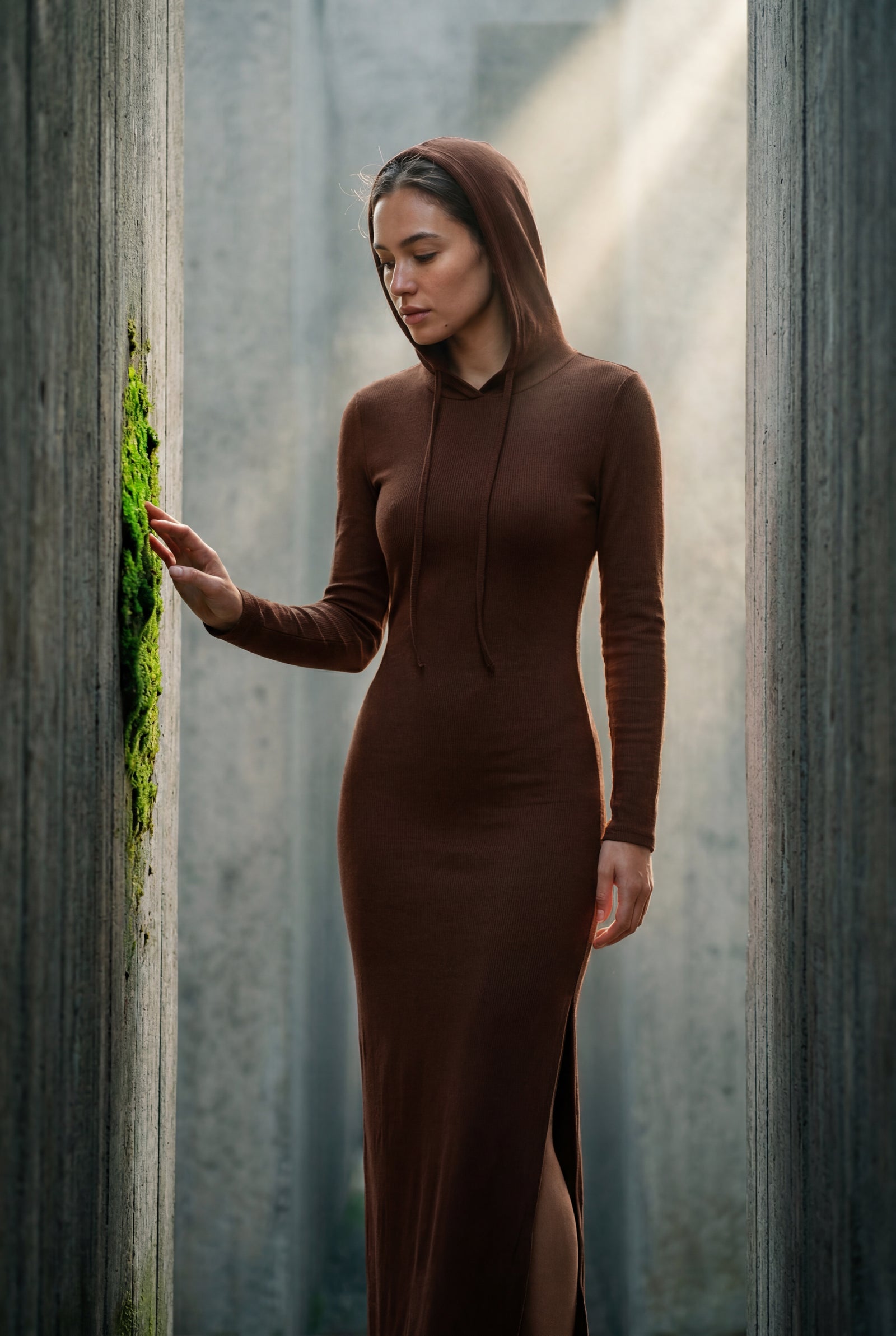 Brown Hooded Long Sleeve Bodycon Maxi Dress - Photo 16