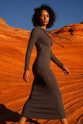 Dark Gray Hooded Long Sleeve Bodycon Maxi Dress - Photo 7