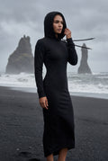 Black Hooded Long Sleeve Bodycon Maxi Dress - Photo 9