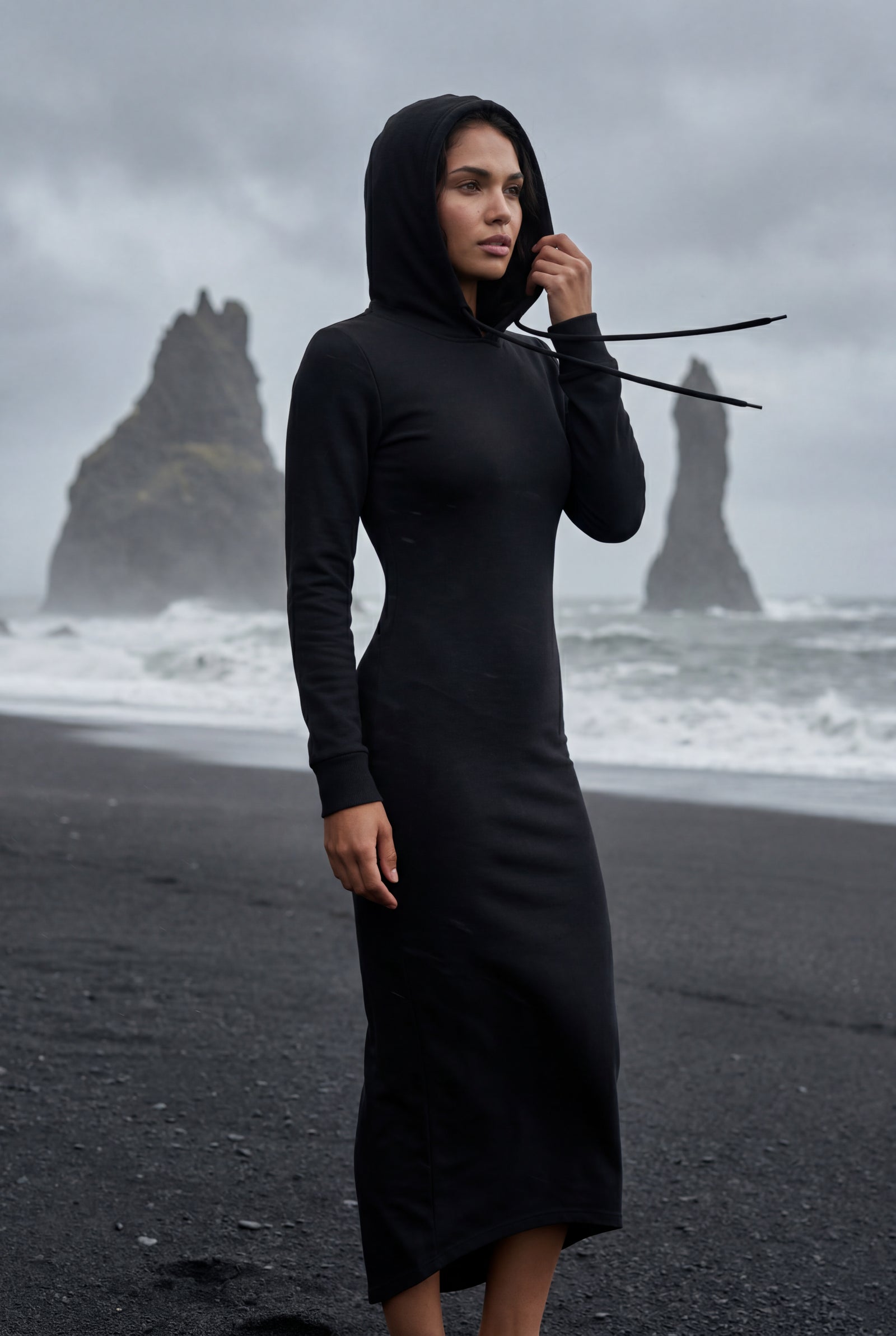 Black Hooded Long Sleeve Bodycon Maxi Dress - Photo 9