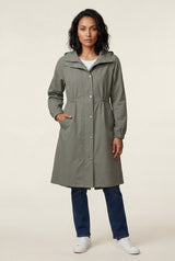 Light Gray Hooded Snap Button Long Parka Coat with Adjustable Waist - Long coat - Photo 1