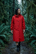 Red Hooded Snap Button Long Parka Coat with Adjustable Waist - Long coat - Photo 12