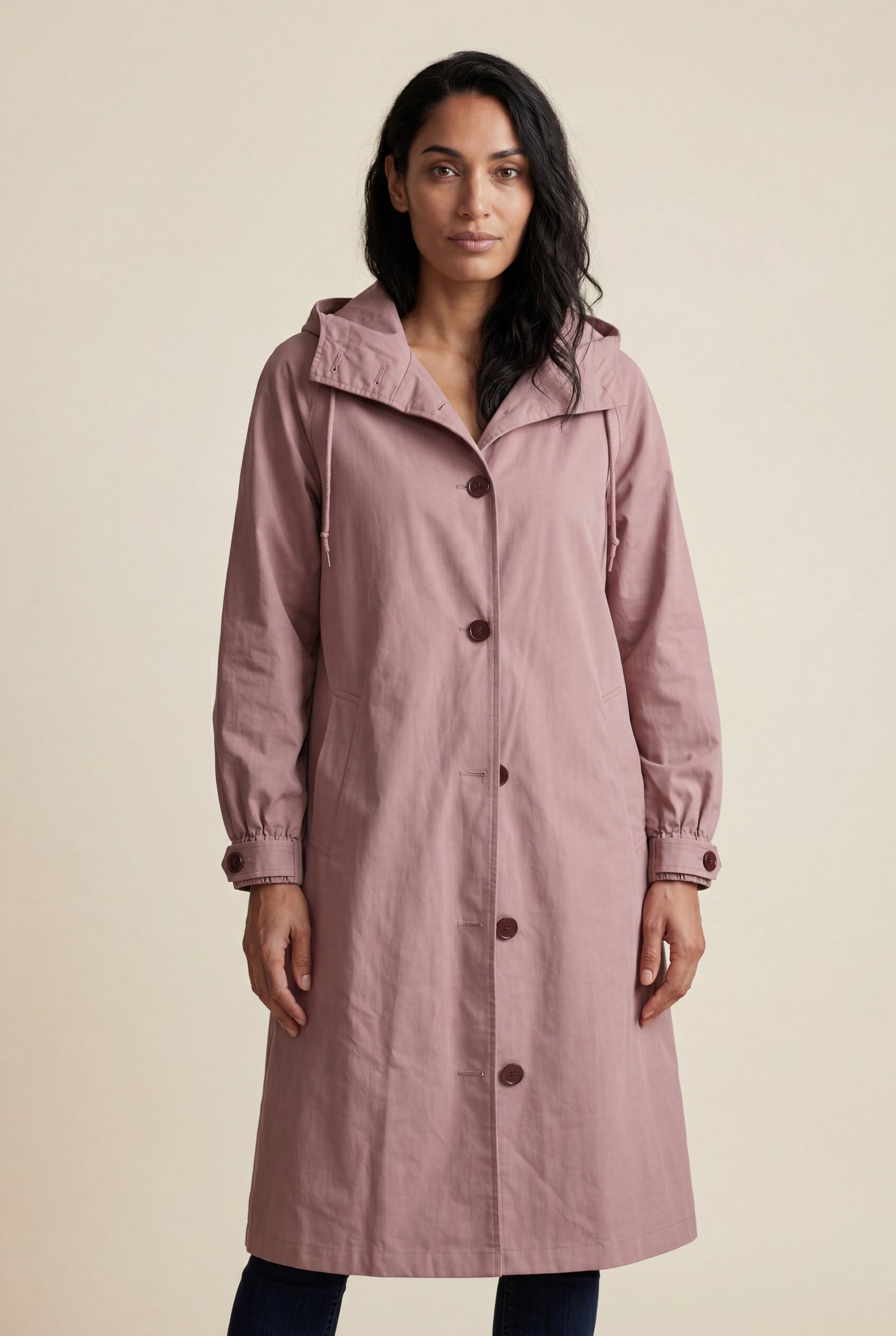 Pink Hooded Snap Button Long Parka Coat with Adjustable Waist - Long coat - Photo 15