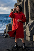 Red Hooded Snap Button Long Parka Coat with Adjustable Waist - Long coat - Photo 22