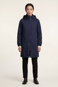 Navy Blue Hooded Snap Button Long Parka Coat with Adjustable Waist - Long coat - Photo 23