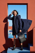 Navy Blue Hooded Snap Button Long Parka Coat with Adjustable Waist - Long coat - Photo 27