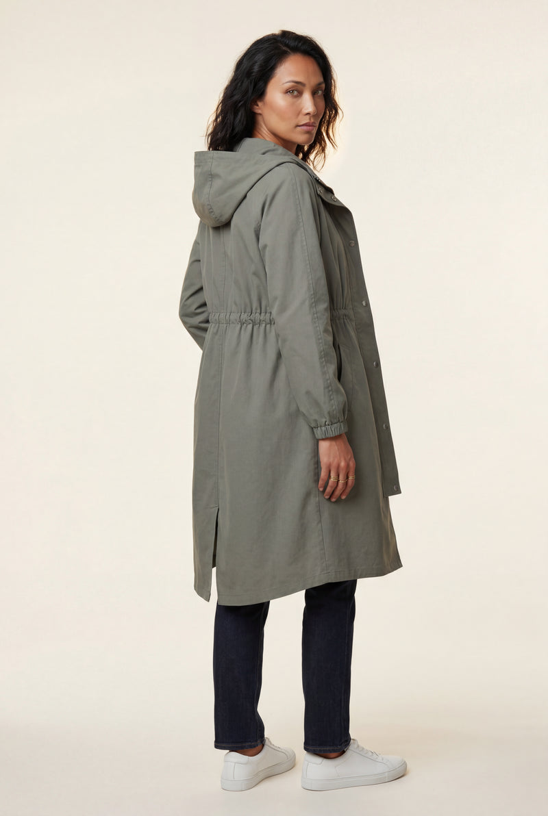Light Gray Hooded Snap Button Long Parka Coat with Adjustable Waist - Long coat - Photo 3