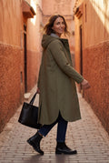 Army Green Hooded Snap Button Long Parka Coat with Adjustable Waist - Long coat - Photo 30
