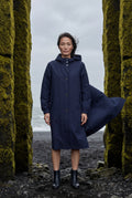 Navy Blue Hooded Snap Button Long Parka Coat with Adjustable Waist - Long coat - Photo 31