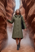 Army Green Hooded Snap Button Long Parka Coat with Adjustable Waist - Long coat - Photo 33