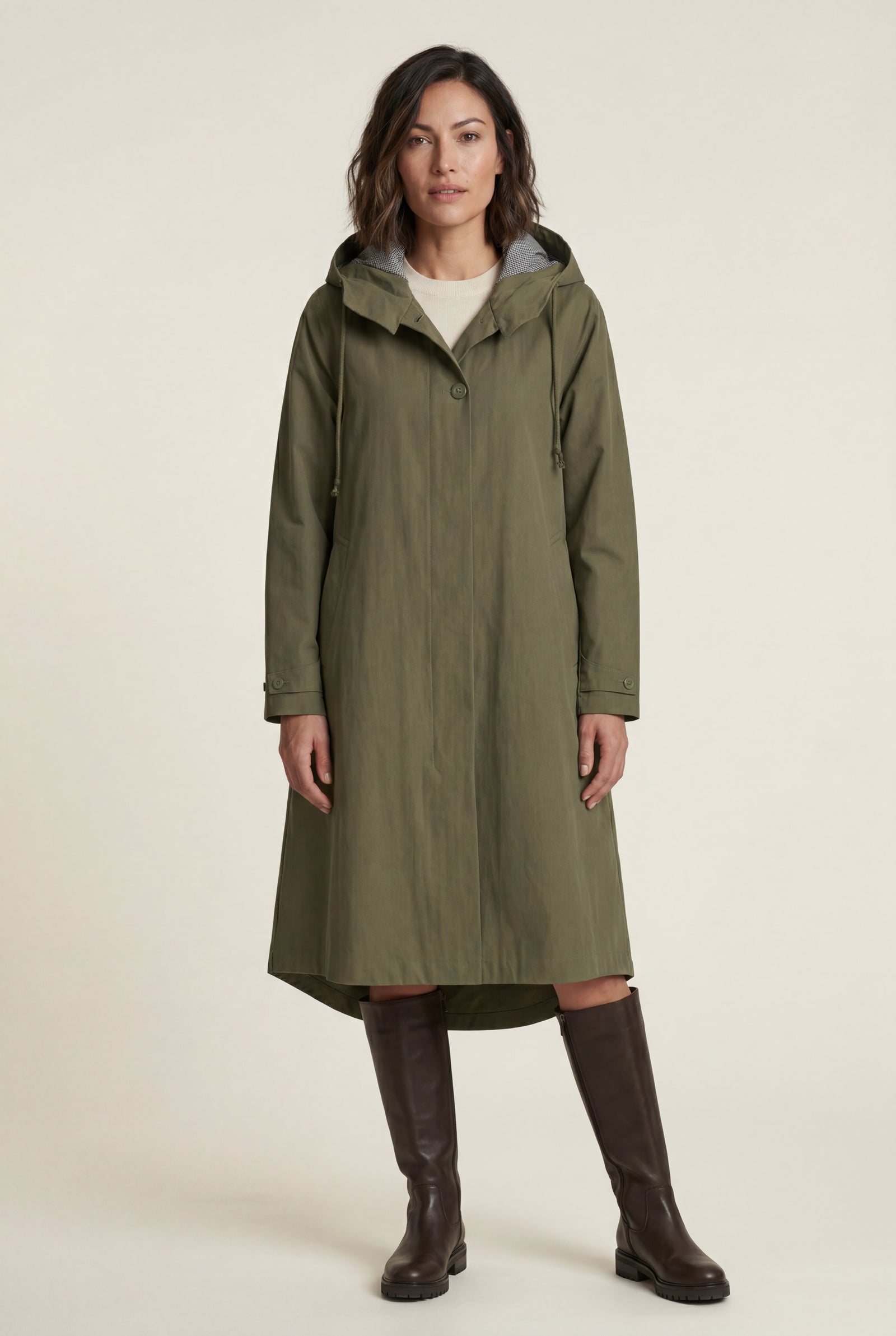 Army Green Hooded Snap Button Long Parka Coat with Adjustable Waist - Long coat - Photo 7
