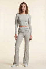 Light Gray Light Gray Ribbed Crop Top and Flared Pants Set - Two-piece set - Photo 1