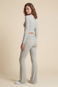 Light Gray Light Gray Ribbed Crop Top and Flared Pants Set - Two-piece set - Photo 2