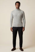 Light Gray Men's Cable Turtleneck Slim Fit Sweater - Turtleneck sweater - Photo 1