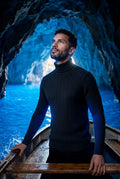 Black Men's Cable Turtleneck Slim Fit Sweater - Turtleneck sweater - Photo 13