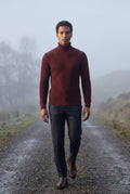 Burgundy Men's Cable Turtleneck Slim Fit Sweater - Turtleneck sweater - Photo 15