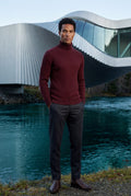 Burgundy Men's Cable Turtleneck Slim Fit Sweater - Turtleneck sweater - Photo 17
