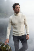White Men's Cable Turtleneck Slim Fit Sweater - Turtleneck sweater - Photo 19