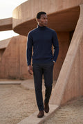 Navy Blue Men's Cable Turtleneck Slim Fit Sweater - Turtleneck sweater - Photo 22