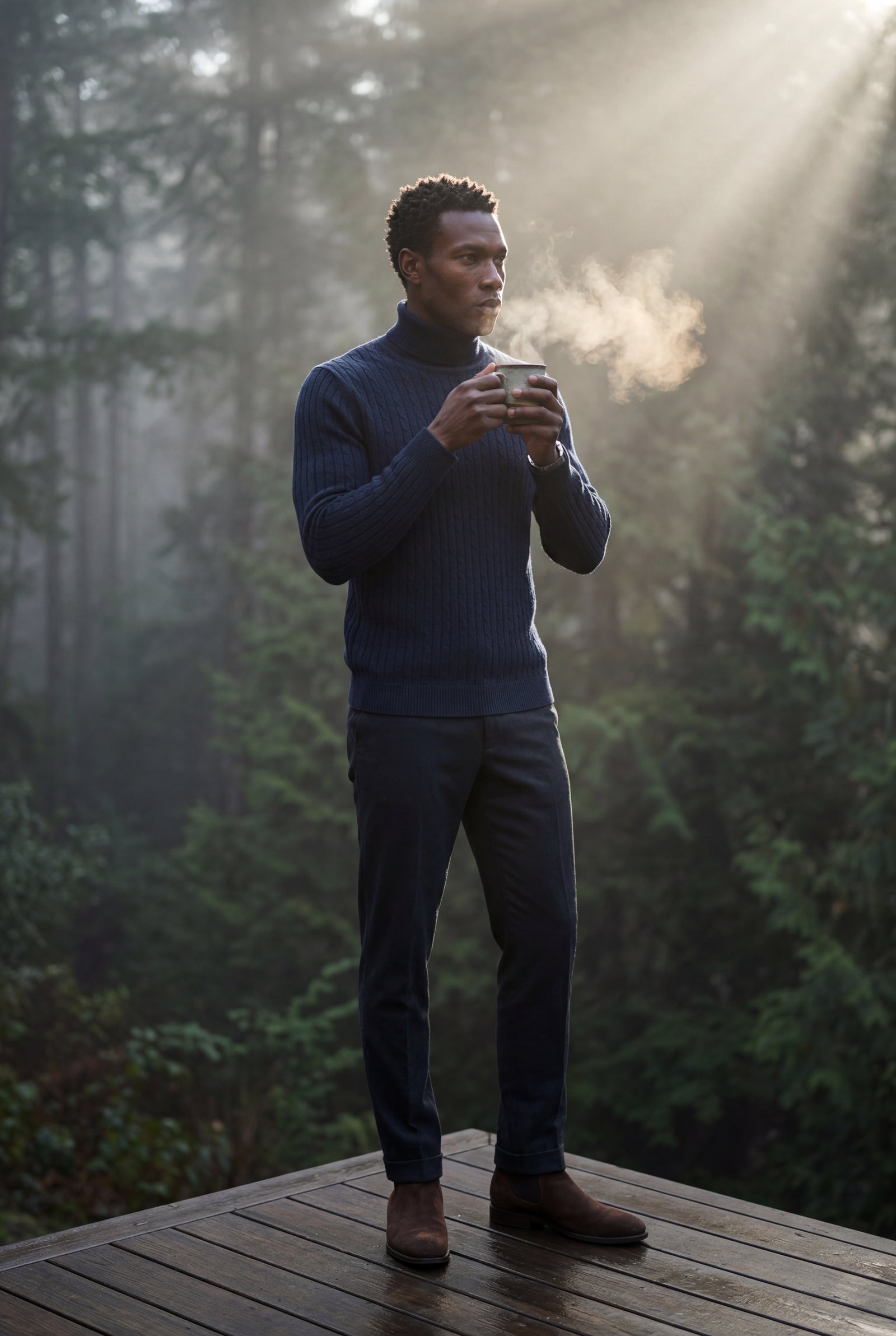 Navy Blue Men's Cable Turtleneck Slim Fit Sweater - Turtleneck sweater - Photo 23