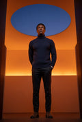 Navy Blue Men's Cable Turtleneck Slim Fit Sweater - Turtleneck sweater - Photo 24