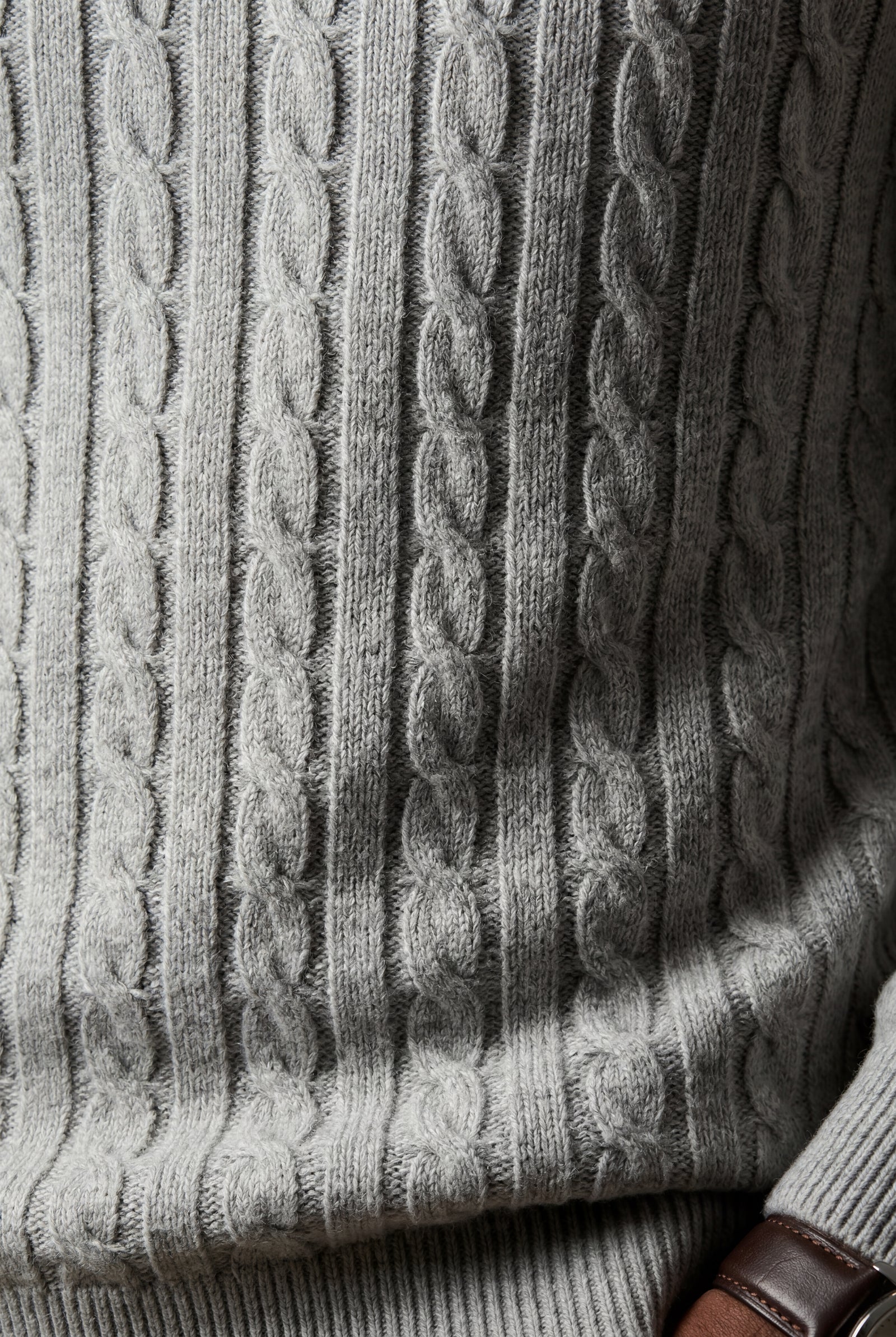 Light Gray Men's Cable Turtleneck Slim Fit Sweater - Turtleneck sweater - Photo 6