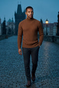 Brown Men's Cable Turtleneck Slim Fit Sweater - Turtleneck sweater - Photo 9