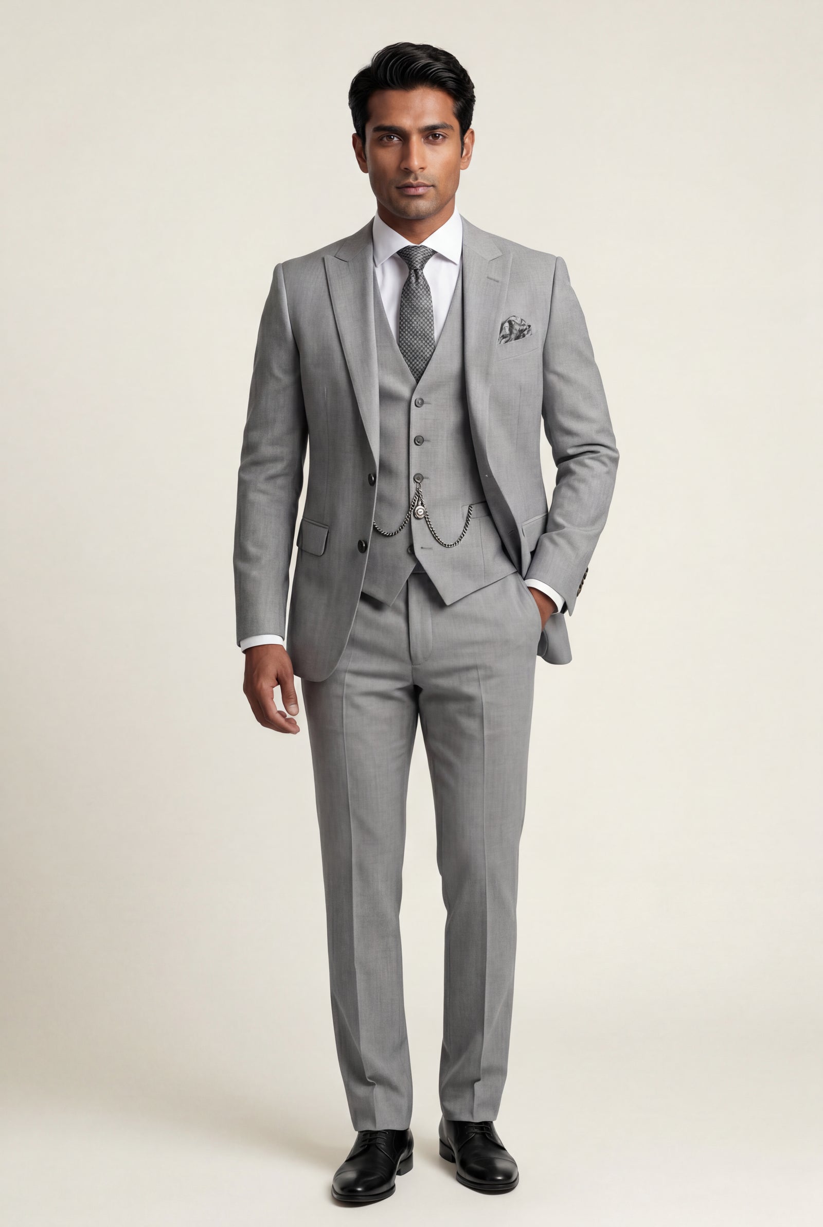 Light Gray Notch Lapel Tailored Three-piece Suit - Photo 4